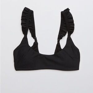 New - Aerie Ruffle Scoop Bikini Top in True Black